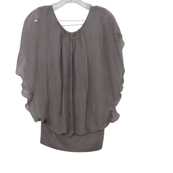 Tina Stevens Italy Womens M Top Taupe Silk & Jersey Short Sleeve Fairy - Picture 2 of 7